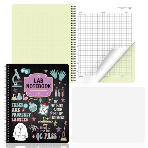 Affrolling 1 Pack Carbonless Lab Notebook Carbon Copy 8.5'' x 11'' 25 Sets of Pages 54 Pages Total Laboratory Engineering Chemistry Computation Notebook Science Grid Coil Binding (Black Style)