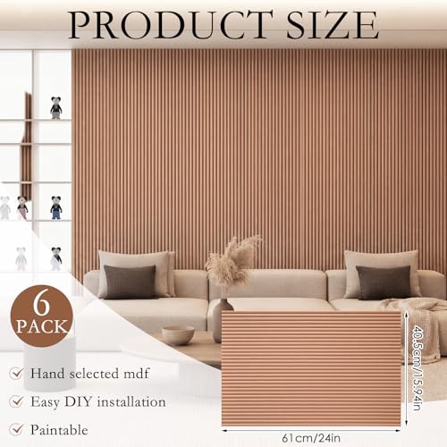 Paneles de pared de listones de madera pintables 3D MDF de 61x41cm para revestimiento 3