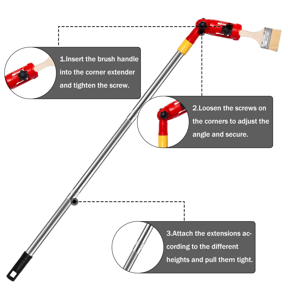 1.7m Poste de Extensión de Pincel de Pintura Herramienta Extensor de Pincel Pintura de Múltiples Angulos Soporte de Extensión de Pincel para Techos Altos Paredes Esquinas de Escaleras