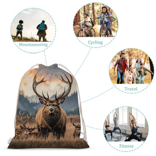 Wildlife Hunting Deer Bear Elk Drawstring Backpack Sport Gym Bags Yoga Shopping Travel Casual Daypacks for Women Men3