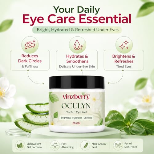 Image of VINZBERRY Oculyn Under Eye Gel, Reduces Dark Circles & Puffiness, with Niacinamide, Hyaluronic Acid, Aloe Vera & Green Tea, 20g