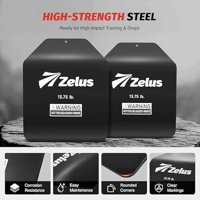 ZELUS 2 Weighted Vest Plates, 5.75/8.75/13.75 lb. Curved Weight Vest Plates for Workout, Steel Tactical Weight Plates for Vest with Clear Markings, Ergonomic Training Plates for Running Training CrossFit