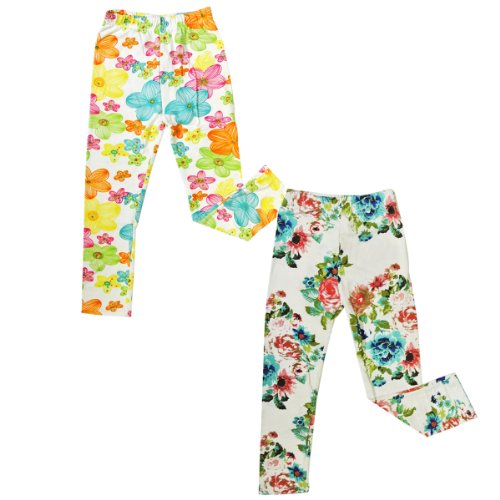 Leggings blancs pour tout-petit taille 9 en lot de 2 avec motifs fleuris et gribouillages