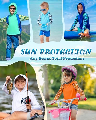 Image of Boys Rash Guard Swim Hoodie, Kids Long Sleeve Sun Fishing Shirts