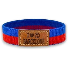 BDM Bracelet and Keychain Barcelona Azulgrana Soccer| Elastic Fabric with Leather Patch I Love Barcelona | Sizes 16-18 cm and 18-20 cm | Pack or Individual