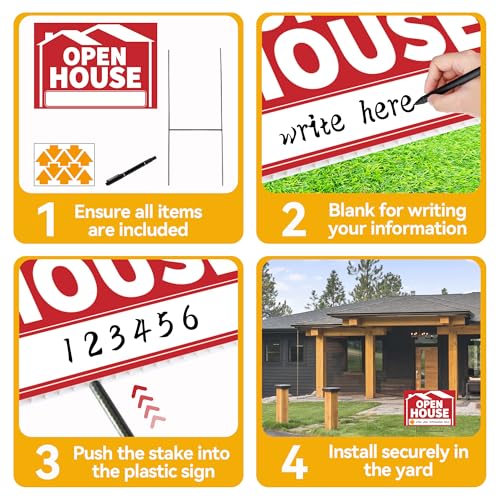 5 Pack Open House Signs, Open House Sign for Real Estate - 17"x12" Double Sided Yard Signs with Metal Stakes & Directional Arrows, Weatherproof Real Estate Signage for Agents, Property Sales (Red) - Image 5