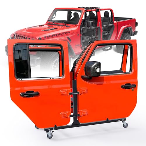 Morohope Door Storage Hanger Brackets Holder Sliding Rack Bracket Compatible with 1987-2025 Gladiator JT & Wrangler JK JKU JL JLU TJ YJ Removable Stand Cart for 2/4 Door (Black)