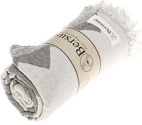Bersuse 100% Cotton Palenque Dual Layer Turkish Towel - 37X70 Inches, Silver Gray #TOP3