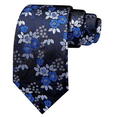 Image of Barry.Wang Men Tie Set Floral Paisley Silk Necktie Pocket Square Cufflinks Formal Wedding Party Business
