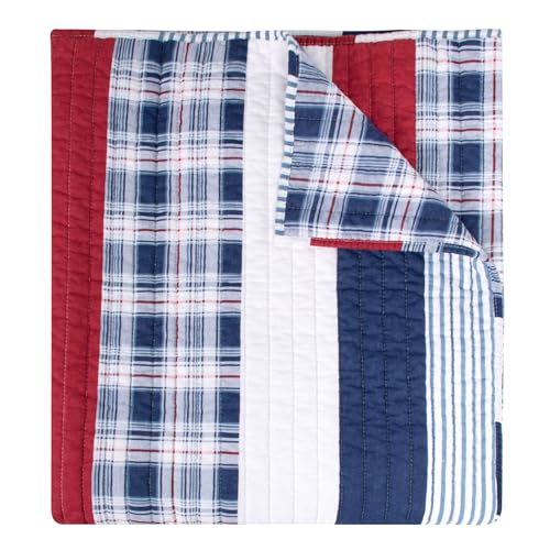Greenland Home Americana Throw Quilt, Cotton, Reversible, 50 W x 60 L inches, Nautical Stripes