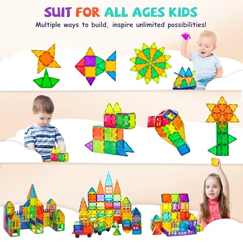 cossy 120Pcs Magnetic Tiles Magnetic 3D Building Blocks Set Educational Construction Toys for 3 4 5 6 7 8 Year Old Boy and Girl with Stronger Magnets, Educational Toys, Recreational, Conventional