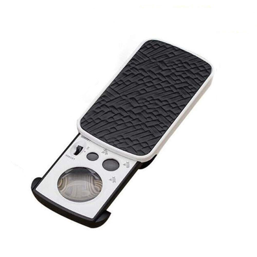 Lupa de pantalla Lupa de mano con luz LED 10X 20X 30X Multipotencia Pequeña lupa portátil de bolsillo Adecuada para tasación Joyería Diamante Gema Sello de moneda Lupa negra con luz LED Double the