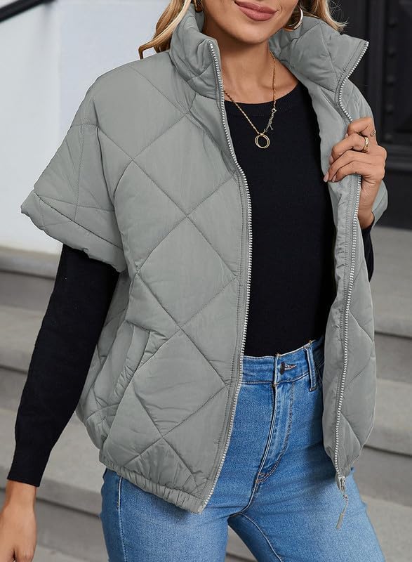 SHEWIN Quilted Jackets For Women 2025 Casual Lightweight Short Sleeve Zip Up Warm Vests - Image 6