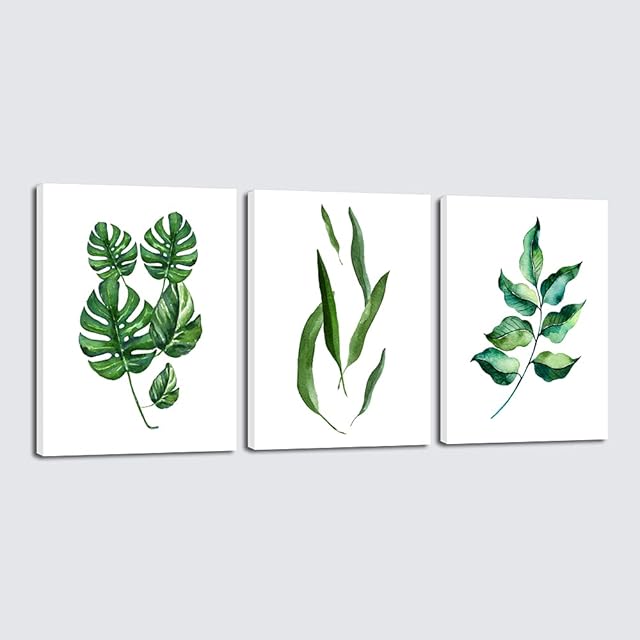 Wieco Art Green Leaves Canvas Prints Wall Art for Living Room Bedroom Home Decorations