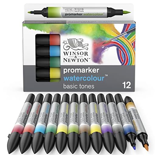 Winsor & Newton Promarker Watercolor Rotulador de Acuarela, Tonos Básicos, Set de 12