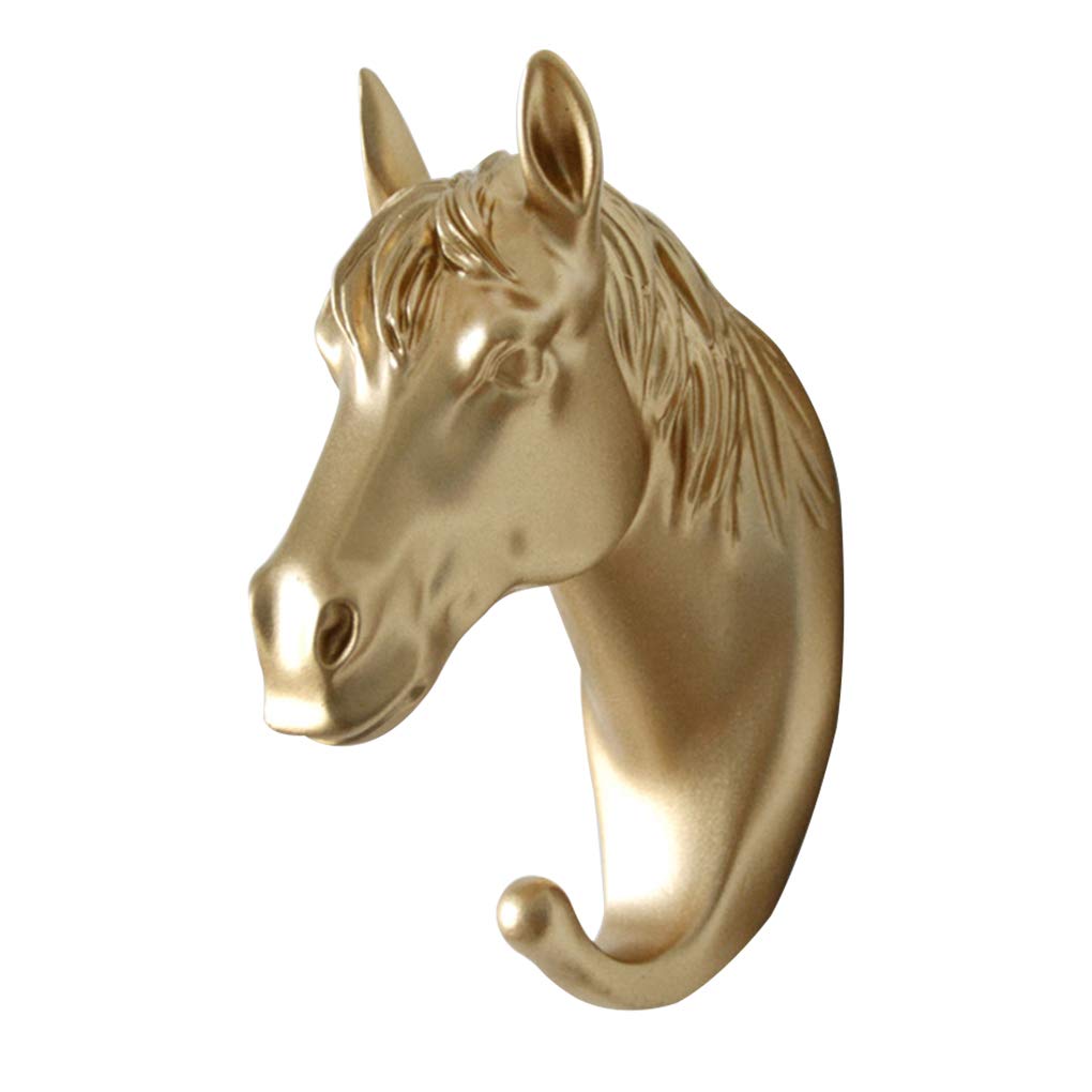 WOVEBIUS 3D Animal Head Wall Hanger Resin Coat Hat Hanging Hook Heavy Duty Holder Rack Home Decoration Type 1,Gold,Horse Head