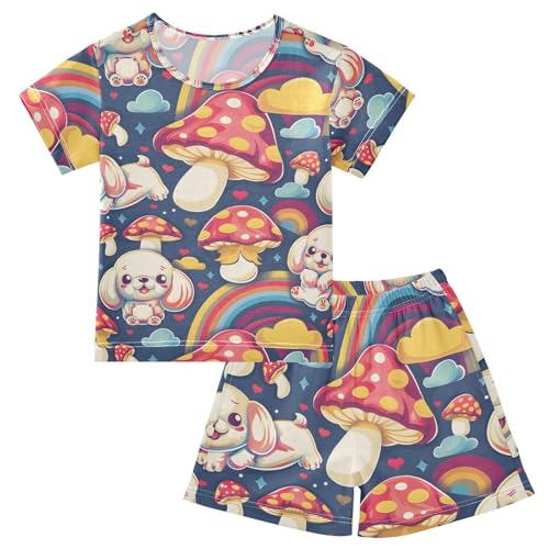 ALAZA Mushroom Puppy Dog Cloud Heart Pajamas Short Sleeve 2 Piece Sleepwear Top and Bottom Pajama Set Unisex
