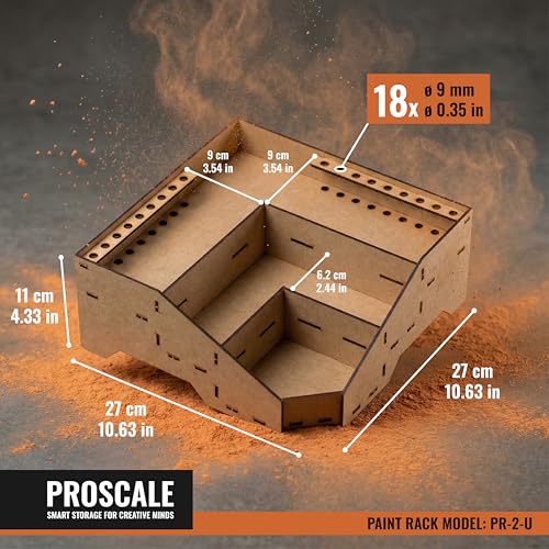 Image of PROSCALE Universal Corner Paint Organizer for Miniatures Modeling Artists, Modular corner Paint Holder + Brush /Tool Compatible with Citadel, Vallejo, Army Painter, Tamiya, others (Module D)