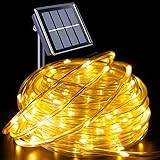 YEGUO Solar Rope Lights Outdoor Waterproof LED, 72ft 200 LED String Lights Outdoor, Clear PVC Tube W