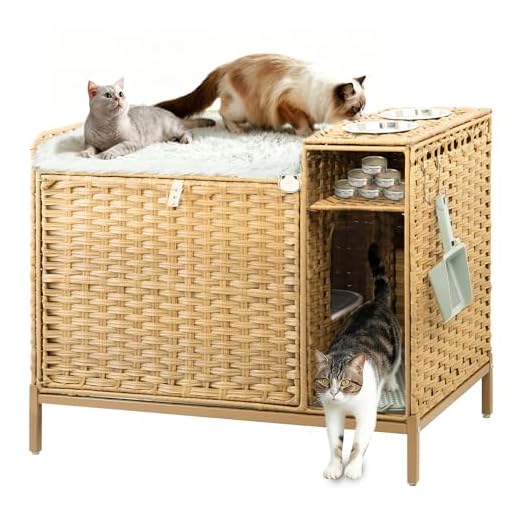 Stylisches Katzenklo-Möbel mit Plüschkissen