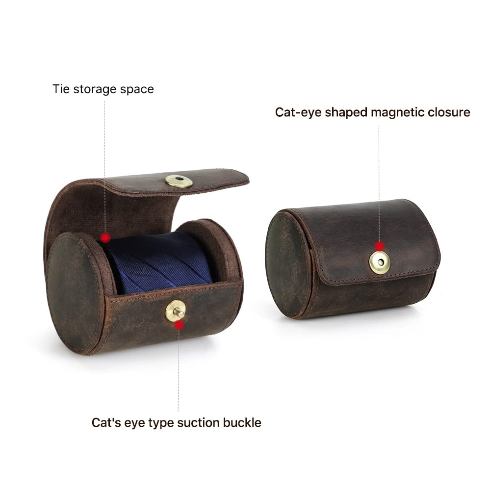 Hiram Boîte de Rangement pour Cravates en Cuir Véritable pour Les Voyages d'affaires Étui à Cravate pour 1 Cravate