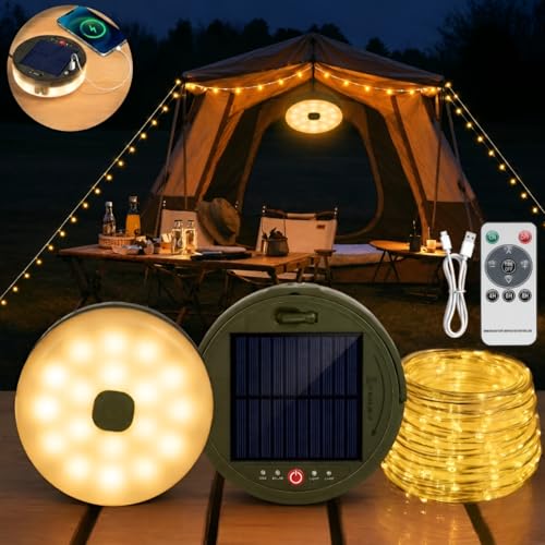 Image of XERGY Solar + USB-C Rechargeable Camping LED String Lamp + Light | USB Output Powerbank | Remote Control | 3600mAh | 5 Modes | Timer | Waterproof Portable Hanging for Outdoor Hiking, Party- 12Mtr