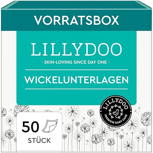 LILLYDOO hautfreundliche Baby Wickelunterlagen 60x 60 cm, 50er Pack (5x10 Stück), Weich, Ohne Parfüme & Lotionen für empfindliche Haut, Dermatologisch getestet