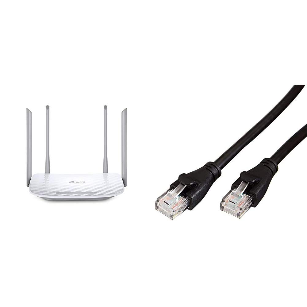 TP-Link Archer C50 Routeur WiFi AC 1200Mbps, WiFi Bi-Bande 300 Mbps en 2.4 GHz et 867 Mbps en 5 GHz, Routeur Ethernet 5 Ports & Amazon Basics Câble réseau Ethernet RJ45 catégorie 6-3 m
