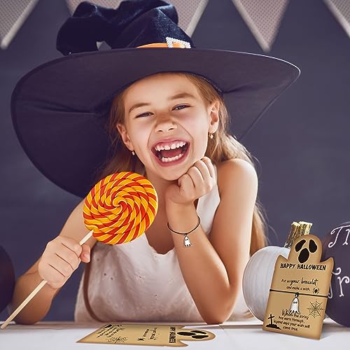 40 Sets Halloween Pumpkin Ghost Charm Wish Bracelet with Greeting Card Halloween Pumpkin Gifts for Women Girls4