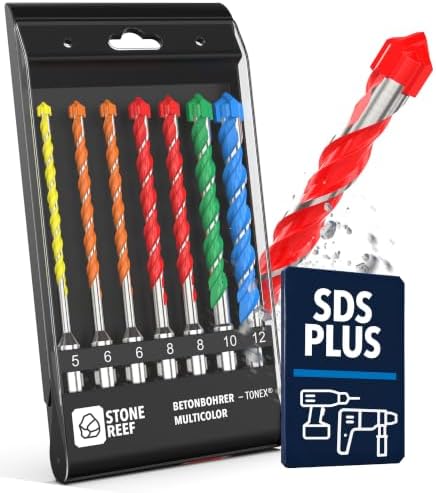 SDS Plus Bohrer Set 7 tlg farbcodiert 5-12 mm Betonbohrer Steinbohrer | Komplett farbcodiert je Größe: der richtige Bohrer liegt sofort in der Hand – 5 bis 12 mm für Beton, Stein u