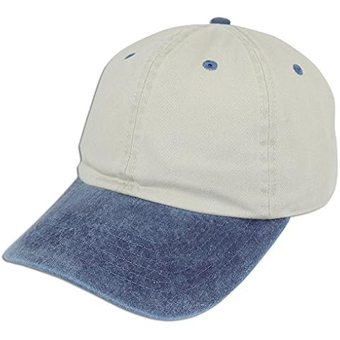 JLGUSA Dad Hat Pigment Dyed Two Tone Plain Cotton Polo Style Retro Curved Baseball Cap (Sand/Blue) Cover