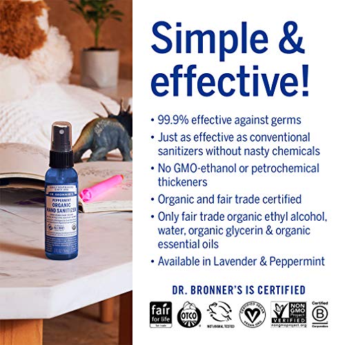 Dr. Bronner's - Organic Hand Sanitizer Spray (Lavender, 2 Ounce, 2-Pack) - Simple And Effective Formula, Cleanses & Sanitizes, No Harsh Chemicals, Moisturizes And Cleans Hands #TOP4