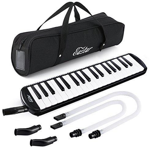 Eastar 37 Keys Melodica Instrument, Soprano Melodica Air Piano Keyboard Pianica with 2 Soft Long Tubes, Short Mouthpieces, Carrying Bag, Black