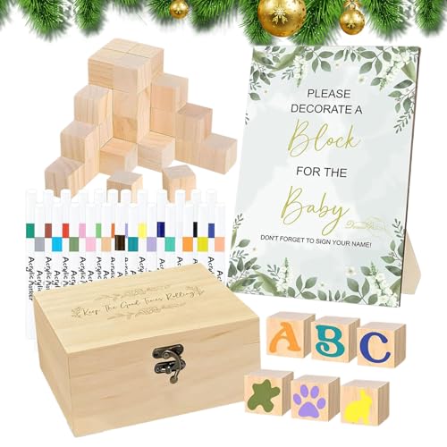ベビーシャワーブロックサインキット |お絵かきチャレンジ 面白いおもちゃ - 木製ブロック ベビーシャワー用 - 性別お披露目パーティー 100日祝い 1歳の誕生日 リビングルーム 寝室用