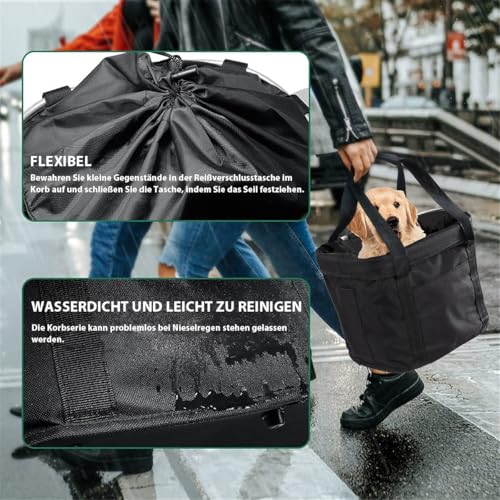 Goldmiky Fahrradkorb, Faltbar Wasserdicht Fahrrad Lenkerkorb, Abnehmbare Lenkerkorb Aluminiumlegierung Rahmen Hund Katze Haustier Träger für Kleiner Hund, Mountain Picknick, Einkaufen (Schwarz)