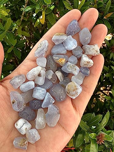 Image of GAF TREASURES 2 oz Lot Natural Blue Chalcedony Semi Tumbled Gemstone Chips, Crushed Mini Crystals, Undrilled Crystal Chips (Blue Chalcedony)