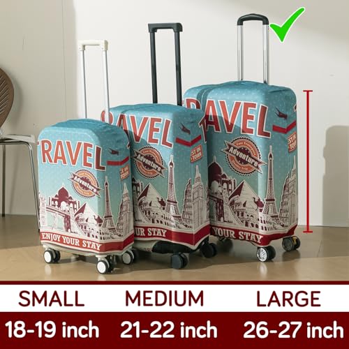 Image of HOKIPO 220gsm Durable and Washable Suitcase Covers for Trolley Suitcase, Large (26-27inch) - Travel Stories (AR-6345-D4)