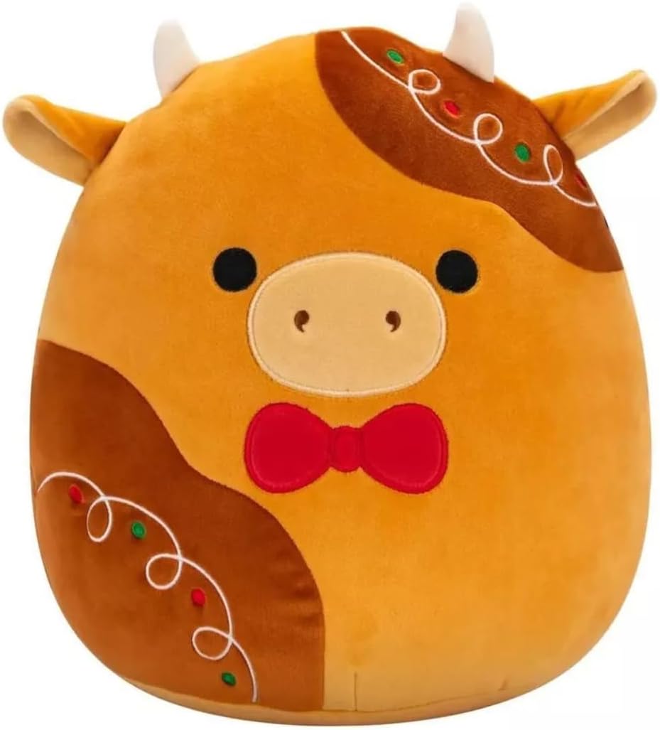 Squishmallows Officially Licensed Kellytoy Christmas 2024 Squad Plush -Squishy Stuffed Animal Toy - Gift for Kids, Girls & Boys - 8 Inch (Jericho The Gingerbread Cow)