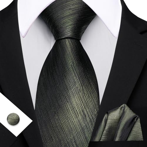 Image of Barry.Wang Striped Men Ties Set Silk Necktie Handkerchief Cufflinks