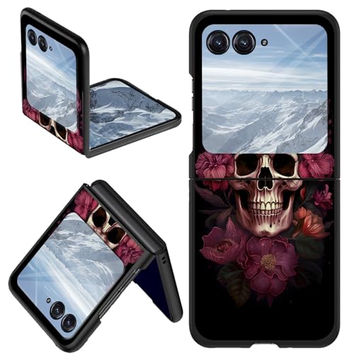 DHYYDSQZ for Motorola Moto Razr Plus 2023 Case for Moto Razr 40 Ultra Phone Case Flower Skull Design Slim Lightweight Hard PC Anti-Scratch Shookproof Protective Shell Case for Moto Razr+ Plus 2023