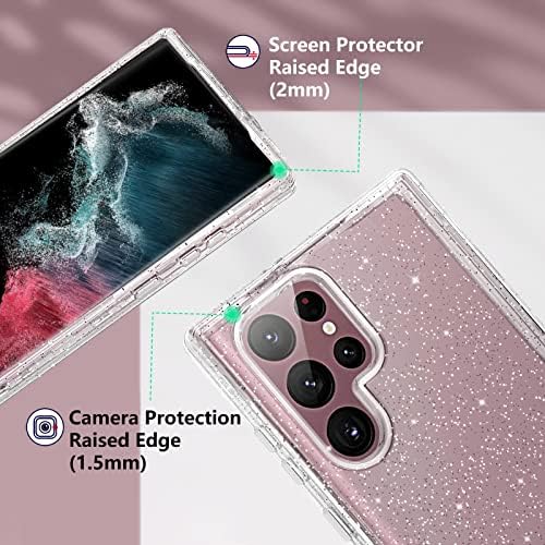 Misscat Compatible with Samsung S22 Ultra Case, Shockproof Full Body Heavy Duty Rugged Hard PC Soft Bumper Cover Anti-Scratch Protective Phone Case for Samsung Galaxy S22 Ultra 5G 6.8'', Clear Glitter