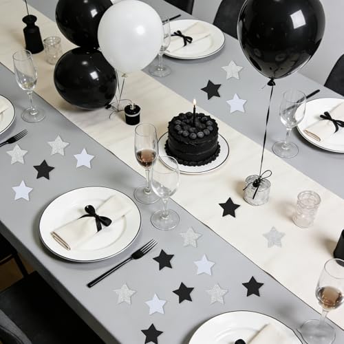 Image of 200Pcs Glitter Black White Silver Star Table confetti,Paper Star Confetti for Birthday Party Halloween Bachelorette Wedding Baby Shower Graduation Decorations