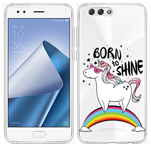 Sunrive Funda para ASUS Zenfone 4 ZE554KL 5,5 Pulgadas, Silicona Funda Slim Fit Gel Transparente Carcasa Case Bumper de Impactos y Anti-Arañazos Espalda Cover(TPU Unicornio 1) + 1 x Lápiz óptico