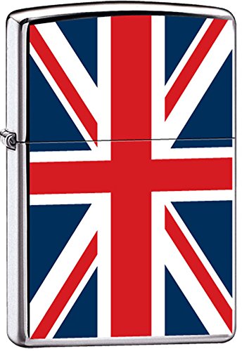 Encendedor Zippo con bandera Reino Unido acabado cromado miniatura 1
