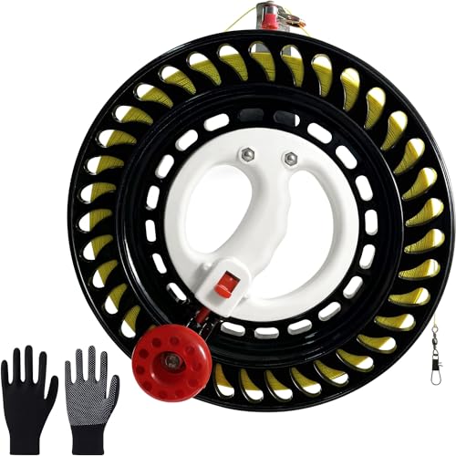 OLizee® 9.5 Inches Dia Kite Reel for Adult with 2000ft High Strength Kite String with Safety Lock Gloves and Connector Large Hand Grip High-Speed Bearings Design 9.5
