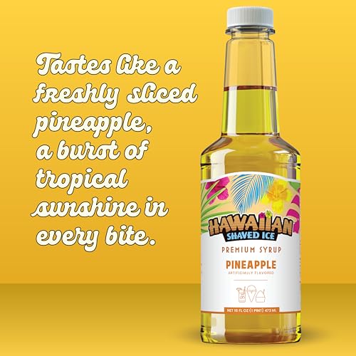 Hawaiian Shaved Ice Pineapple Syrup - Nut Soy Dairy Free - Flavor Fluffy & Crunchy Snow Cones - Shelf Stable - Makes 8 Servings - 16 ounces - Thumbnail 3