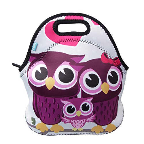 Ofeily Neoprene Lunch Tote, Insulated Lunch Bag with animal printed (Middle, Owl 2)