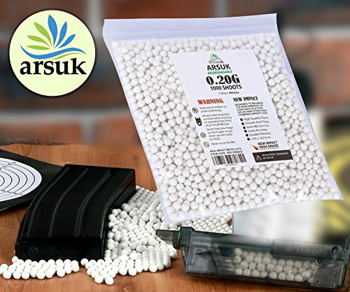ARSUK Airsoft BB Pellets 6mm 0.20g High-Grade Paintball Softair Ammunition for BBS Air Rifles, Pistols, Guns, and Airsoft Magazines Bullets - Thumbnail 6