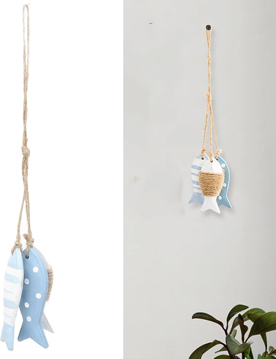 MINGZHE Wooden Fish Decor Hanging,Spot Ripple Driftwood Carved Nautical Fish Pine Wood Wall Art Ornament,Pine Wood Hanging Wooden Fish for Household,Living Room,Office