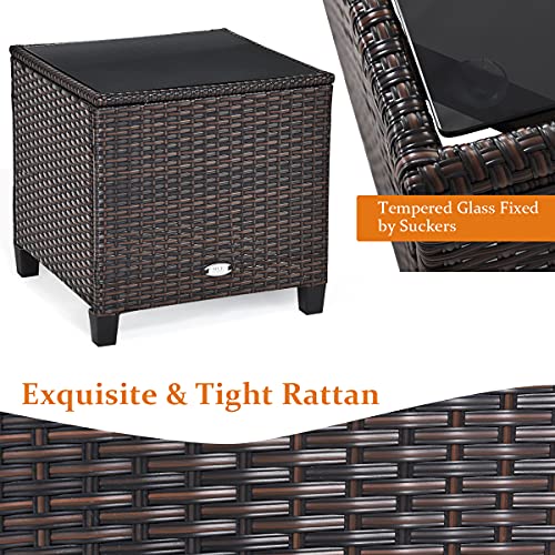 Tangkula 3 Pieces Patio Furniture Set, PE Rattan Wicker 3 Pcs Outdoor Sofa Set w/Washable Cushion and Tempered Glass Tabletop, Conversation Furniture for Garden Poolside Balcony (White) by Tangkula - Used condition - Image 5
